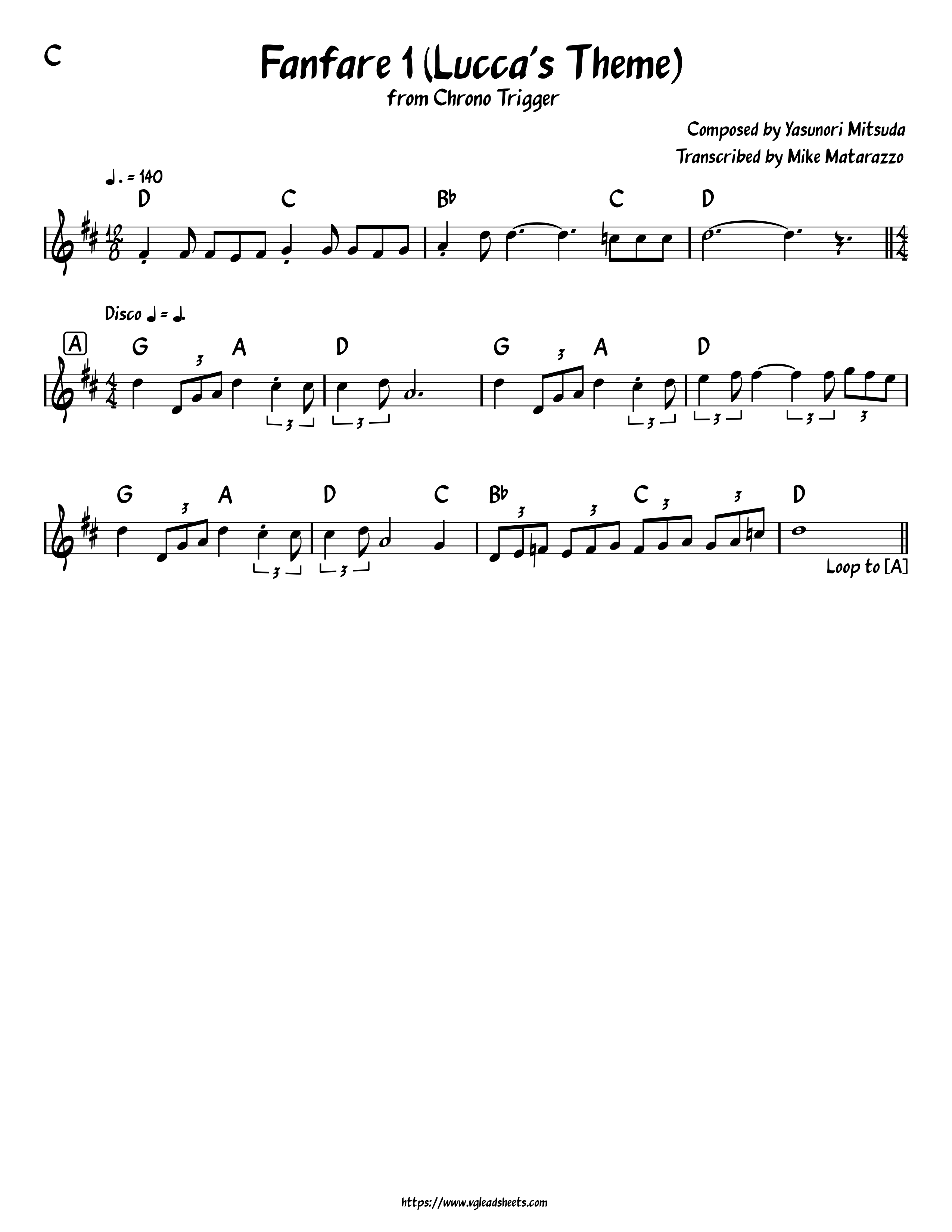Chrono Trigger - Fanfare 1   - Lead Sheets for