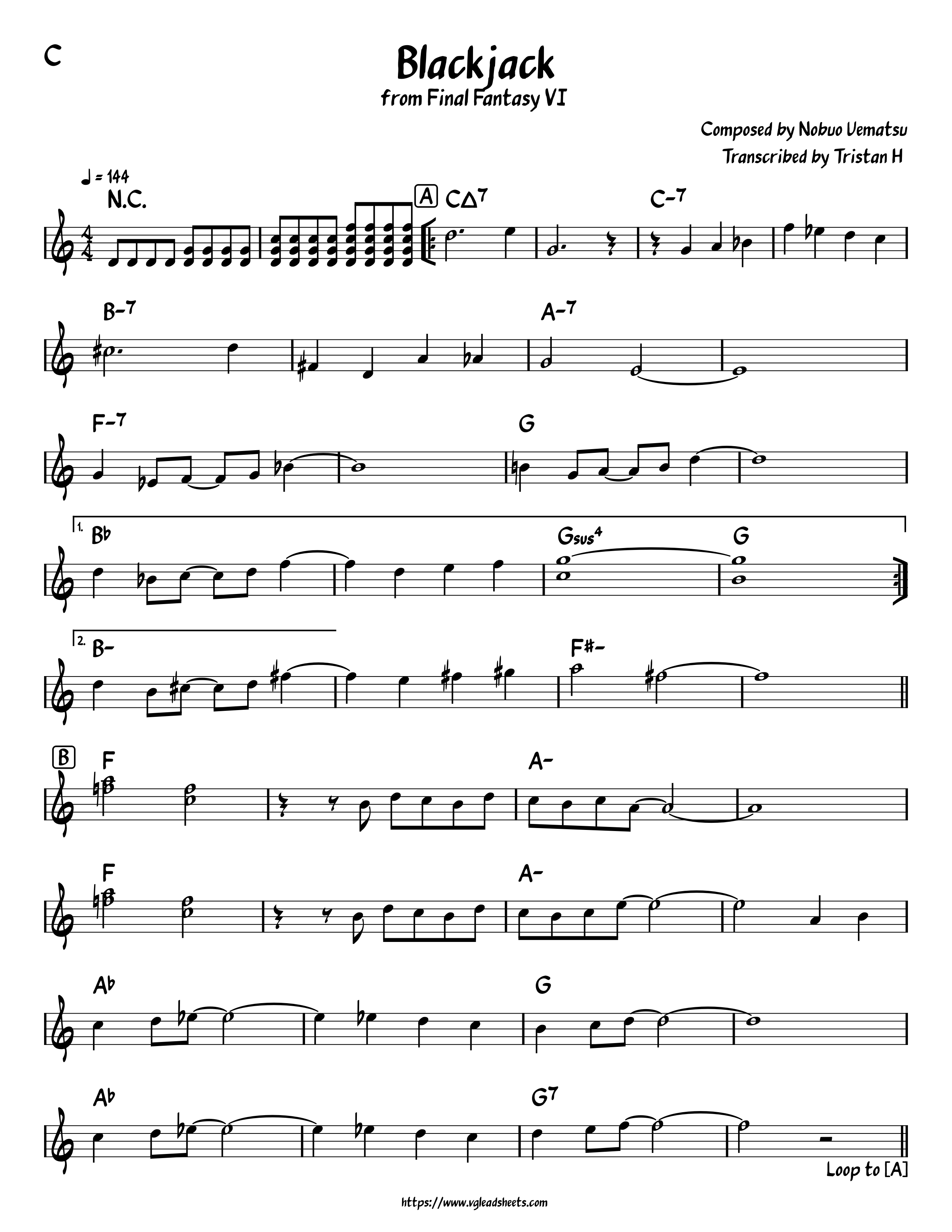 Final Fantasy Vi Blackjack Vgleadsheets Com Lead Sheets For Video Game Music