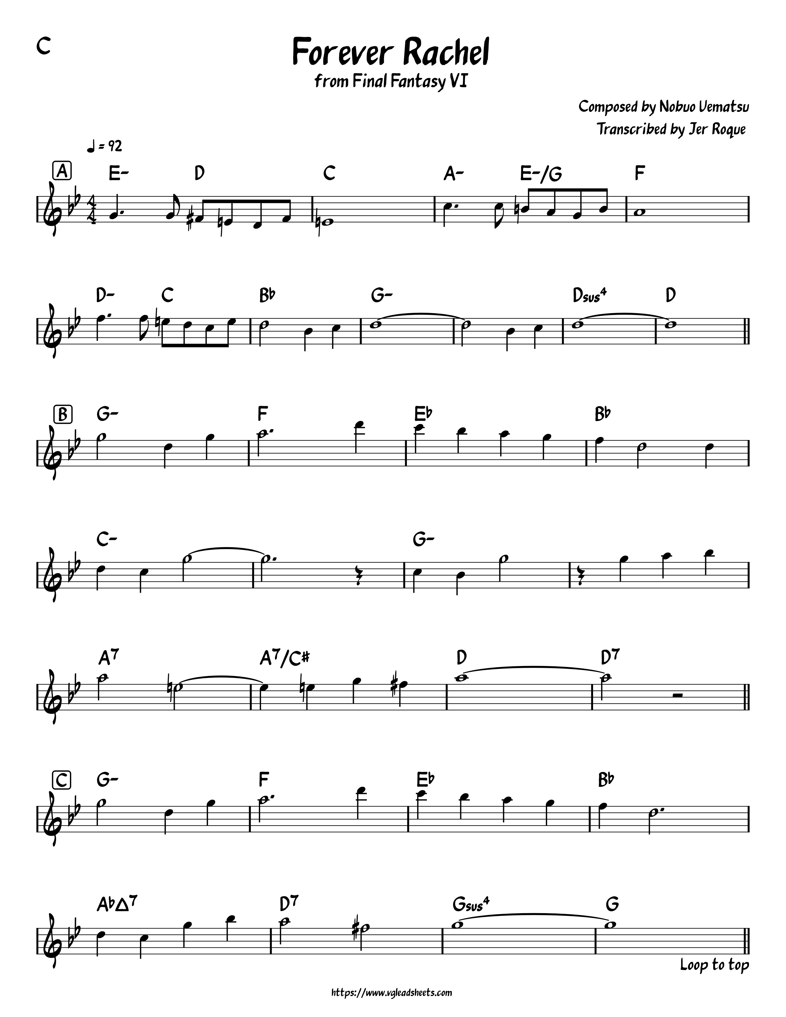 Final Fantasy Vi Forever Rachel Vgleadsheets Com Lead Sheets For Video Game Music