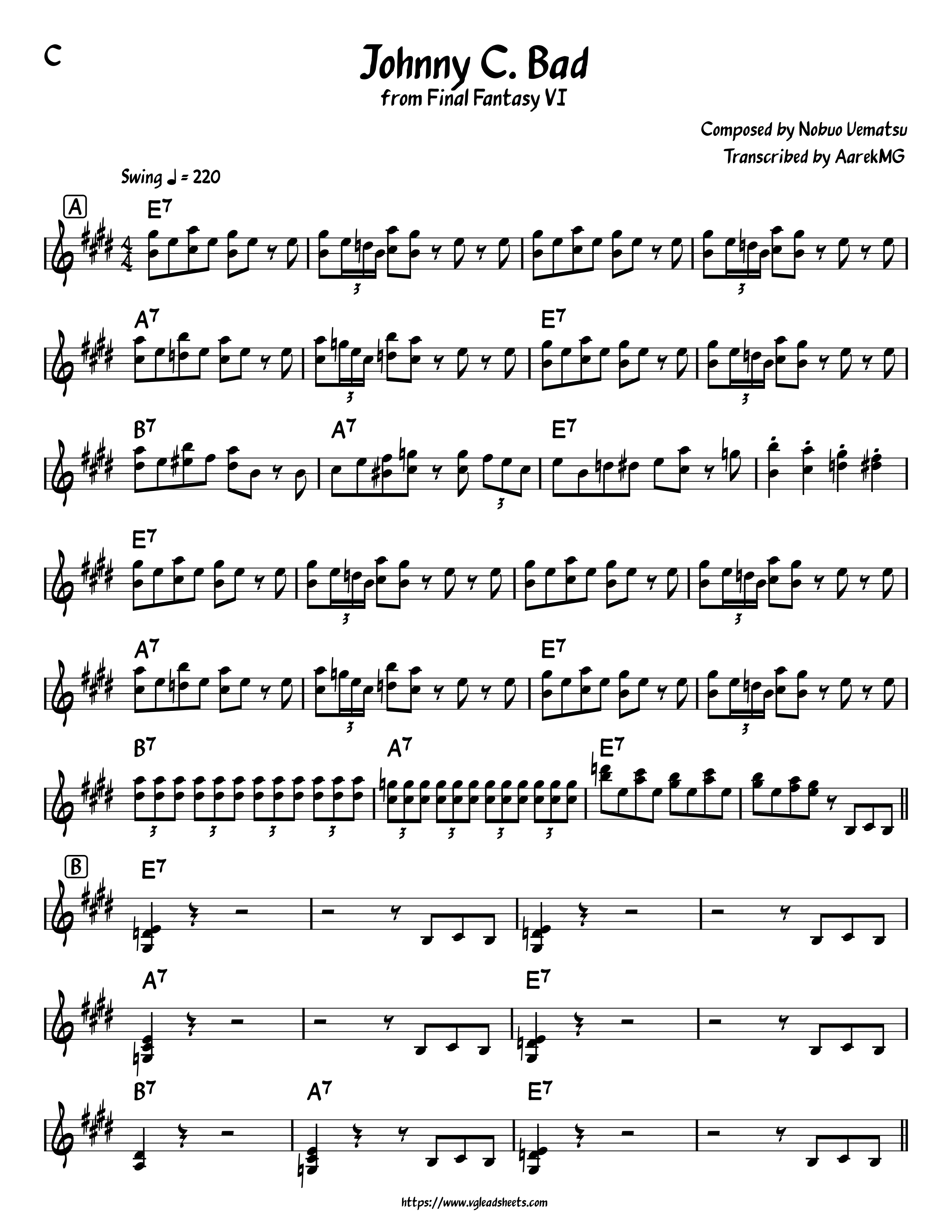 Final Fantasy Vi Johnny C Bad Vgleadsheets Com Lead Sheets For Video Game Music