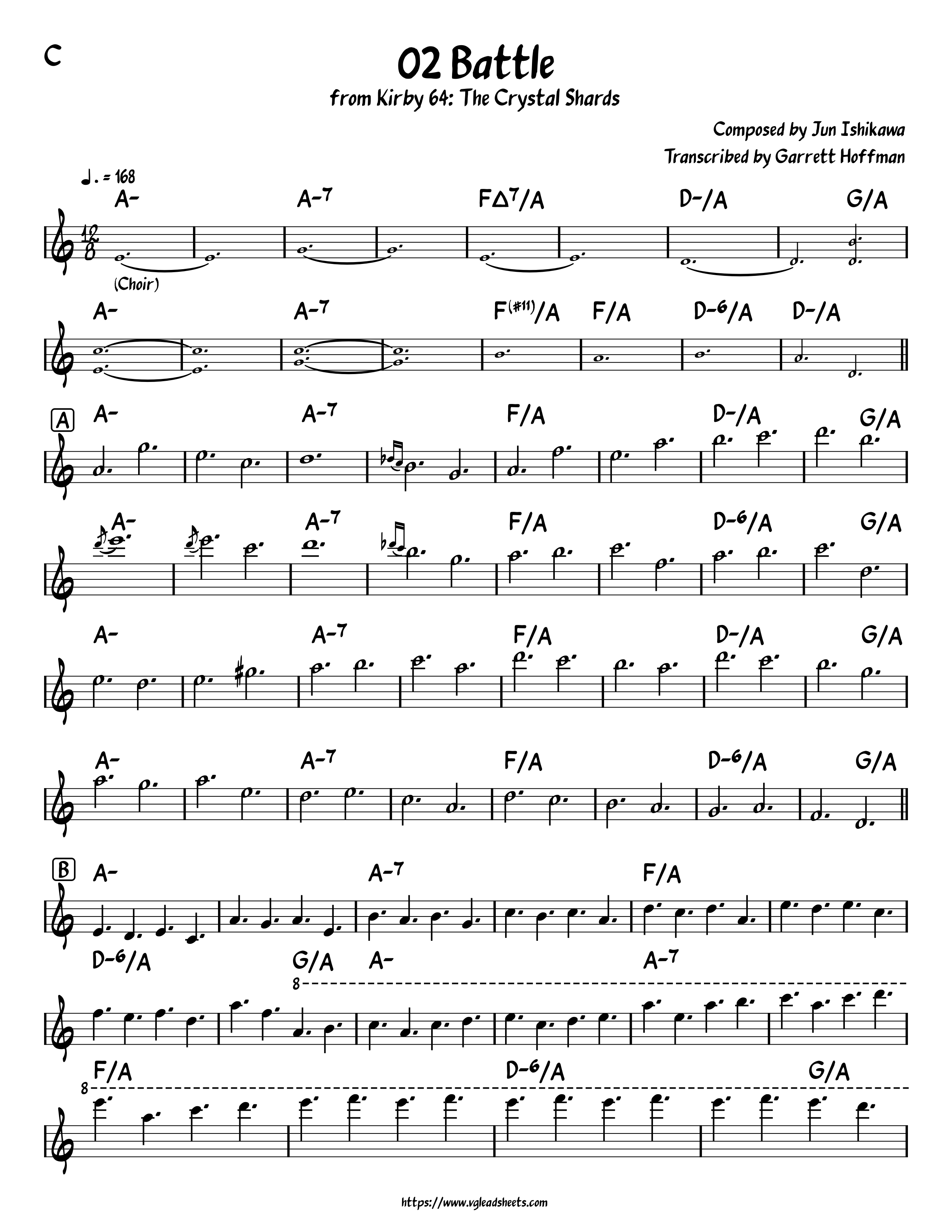 Kirby 64: The Crystal Shards - 02 Battle  - Lead Sheets  for Video Game Music