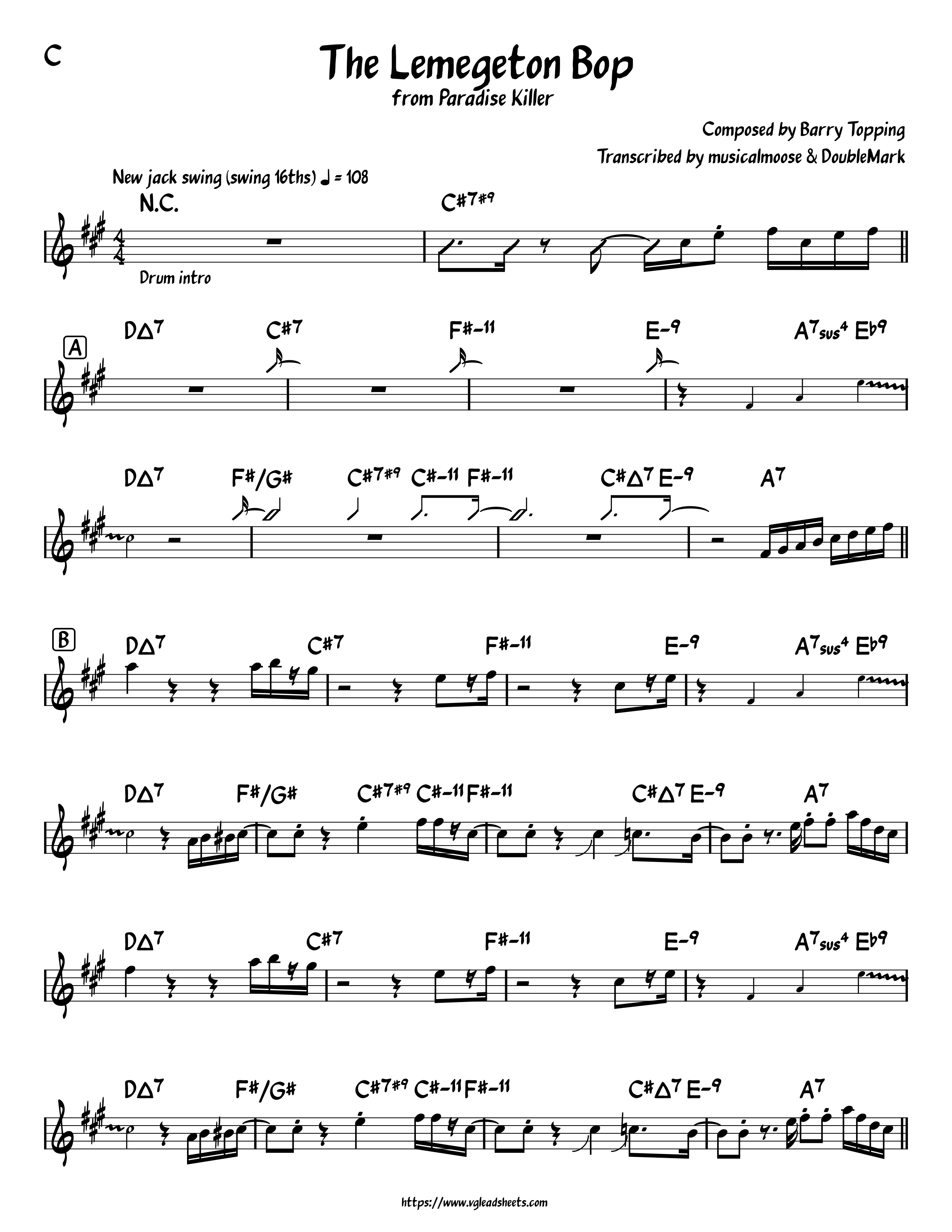 Paradise Killer - The Lemegeton Bop | VGLeadSheets.com - Lead Sheets by ...